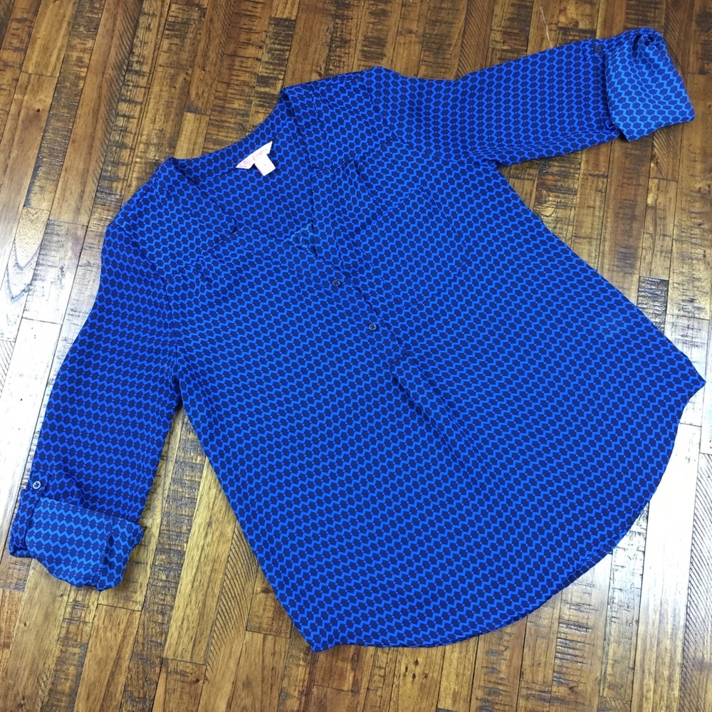 Candies Popover Blouse Top Diamond Pattern Flowy